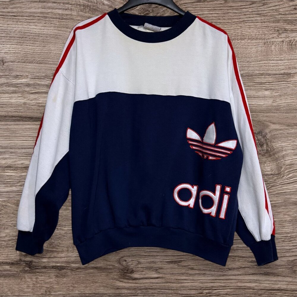 Vintage 80s 90s Adidas Embroidered Colorblock Sweatshirt Mens LG Retro Crewneck